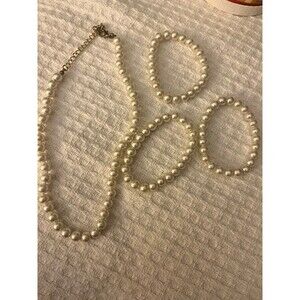 Faux Pearl Necklace + Bracelets